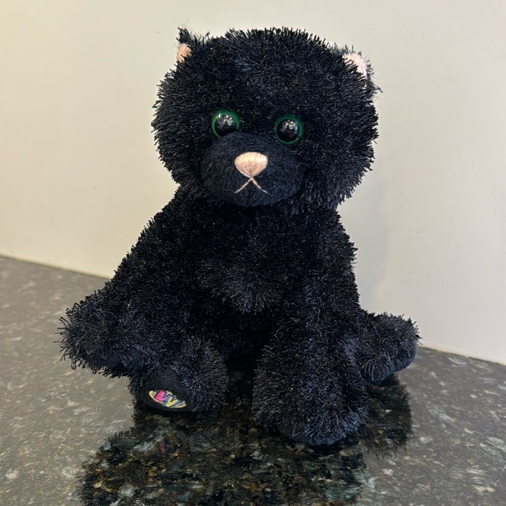 GANZ Webkinz Plush Black Cat Big Green Eyes Stuffed Animal Toy HM135 7"